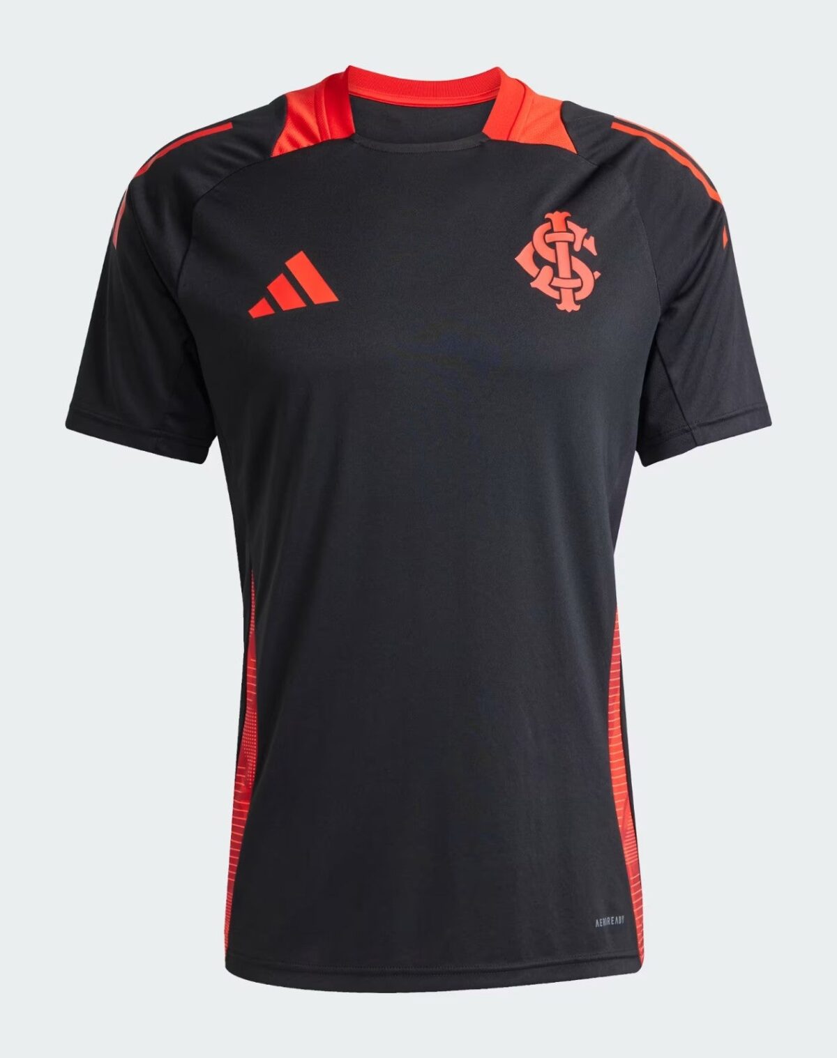 Black and red football jersey with club crest and Adidas logo.