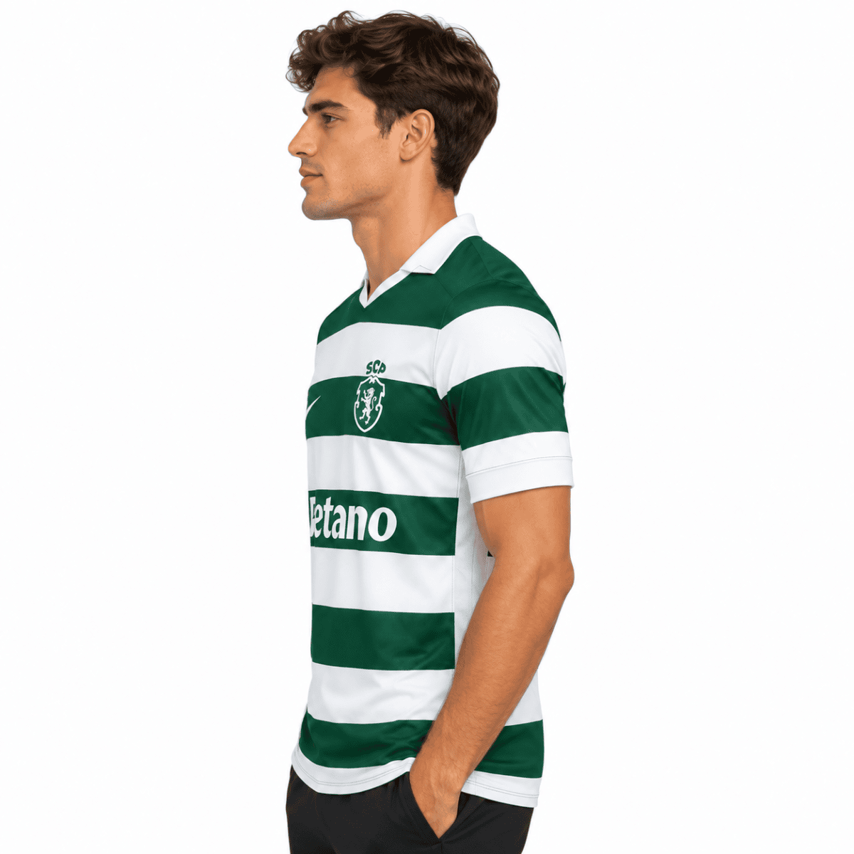 Sporting Lisbon home jersey 2026/27 with green and white horizontal stripes.