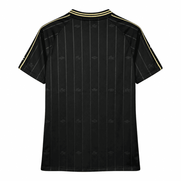 Black Santos jersey with gold accents, back view, season 2025.
