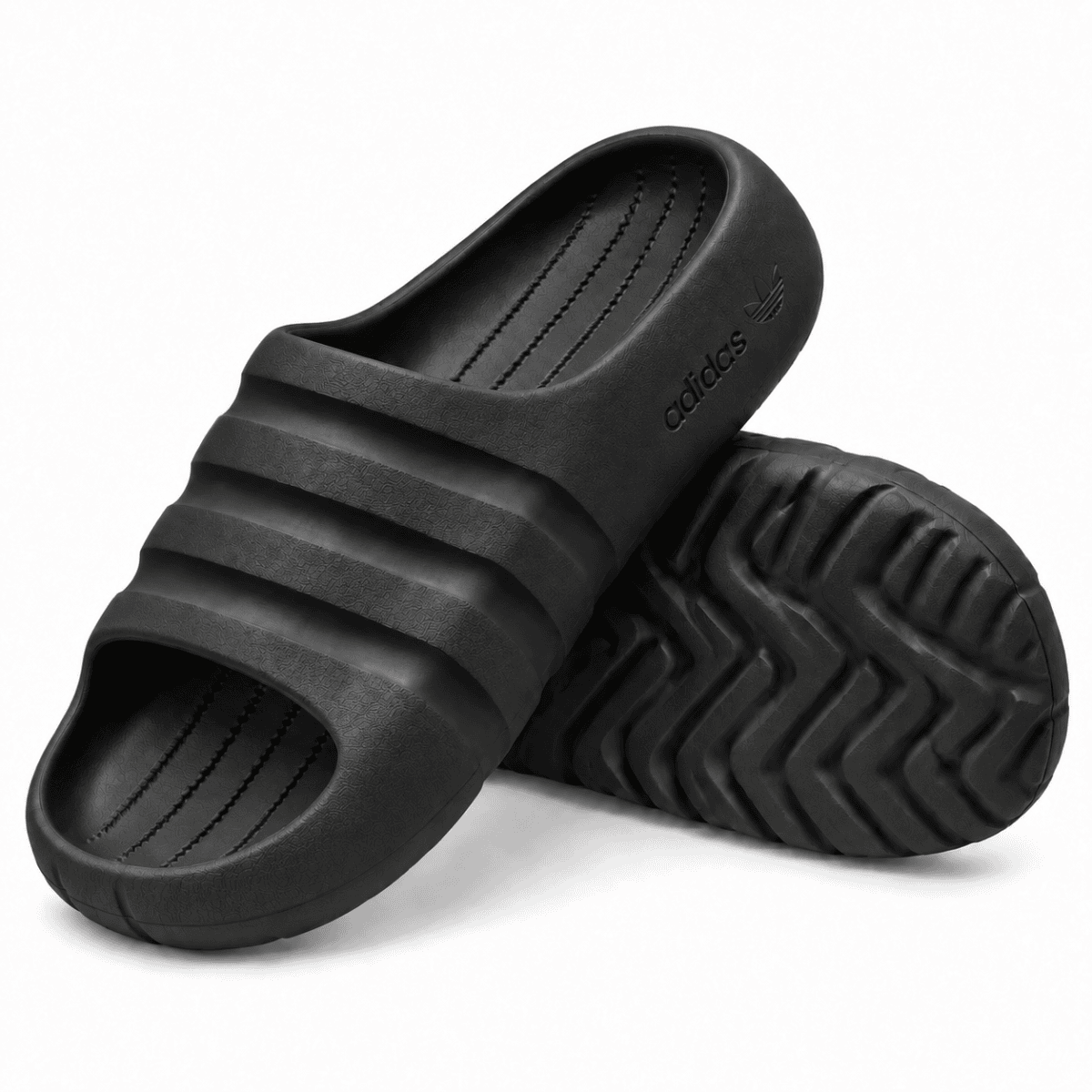 Black adidas Adilette Ayoon Slides x Bad Bunny slides for men.