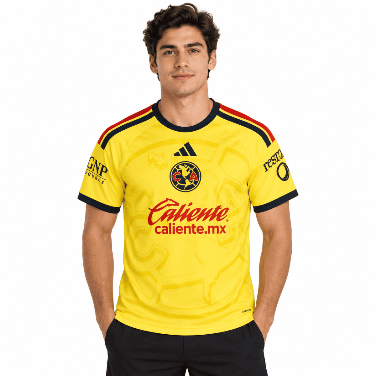 Club America home football jersey 2026-27 yellow with black and red accents.