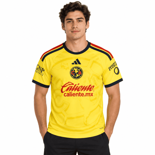 6ba27881-b1b0-4561-a85f-063737061147 - UAE SPORT STORE Club America home football jersey 2026-27 yellow with black and red accents.