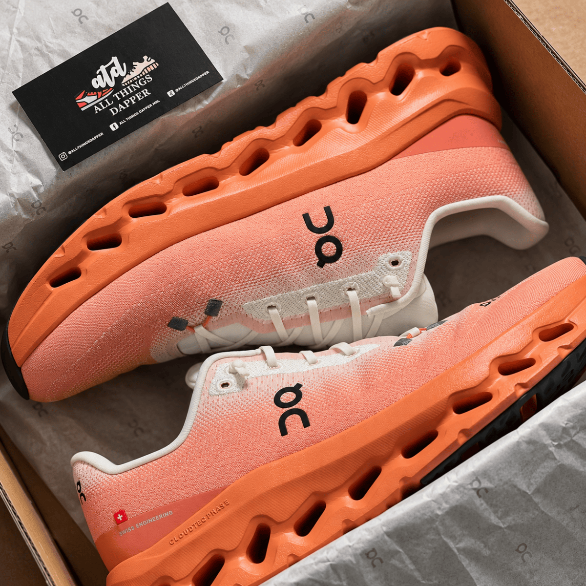 On Running Cloudtilt Ivory Canyon running shoes in a box.