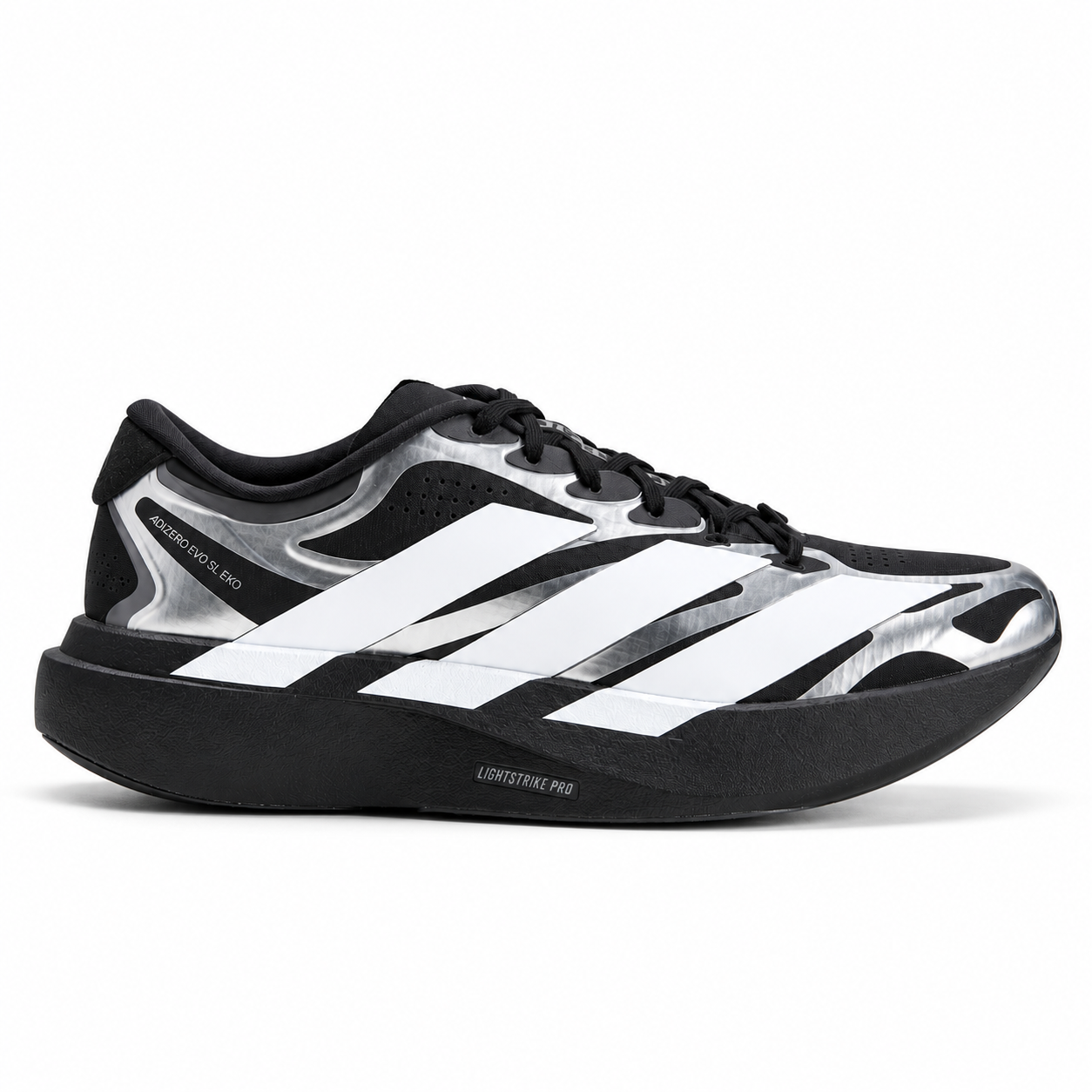 735cb1f4-10f7-42b6-b4a6-e9cefb34098e - UAE SPORT STORE Adidas Adizero Evo SL EXO running shoe in black and white colors.