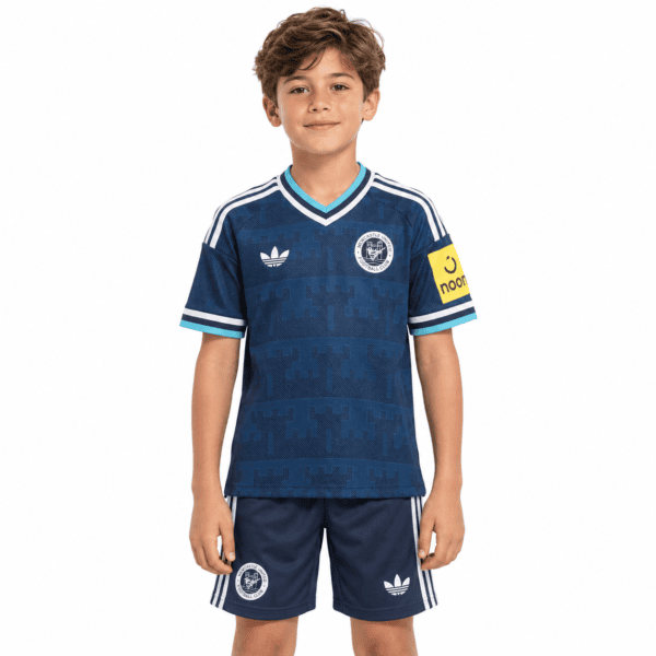 Kids Newcastle United away kit 2026/27 in blue with club crest and Adidas logo.