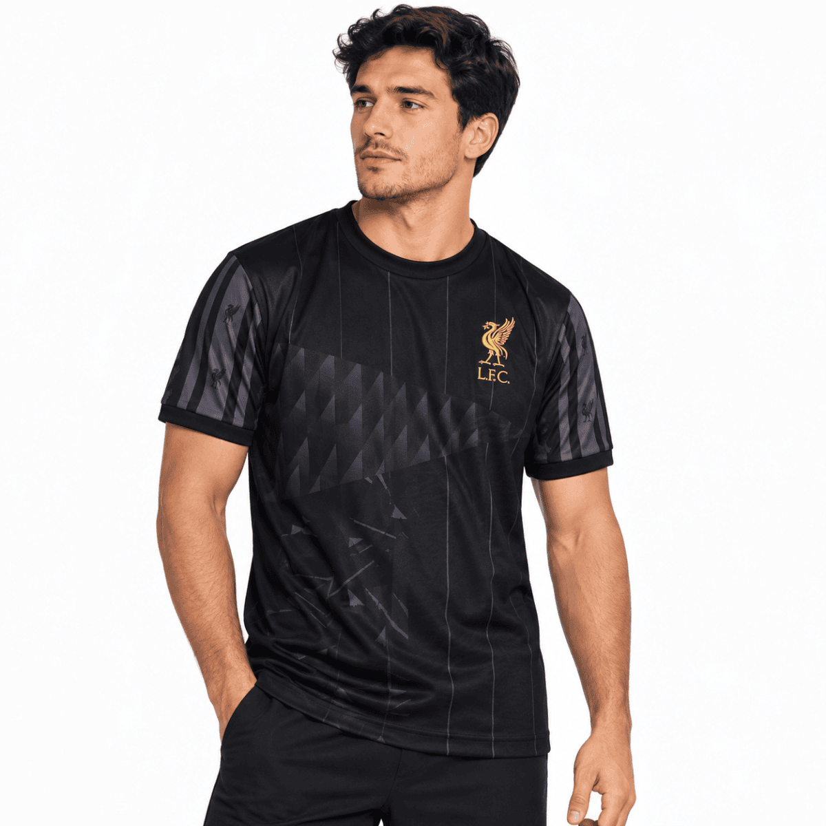 Liverpool special edition blackout jersey in black with gold logo and accents.