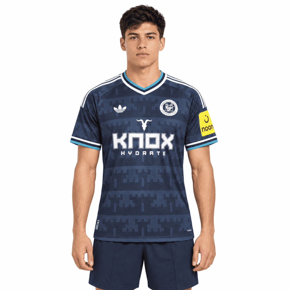 Newcastle United away football jersey 2026/27 season in blue with sponsor logo.
