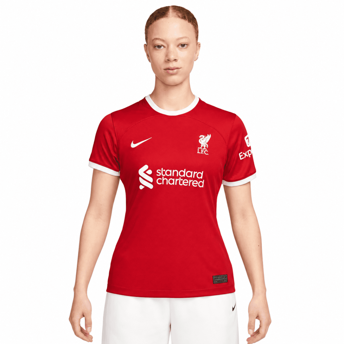 Liverpool Women's home jersey 2023/24 in red with white accents and club logo.