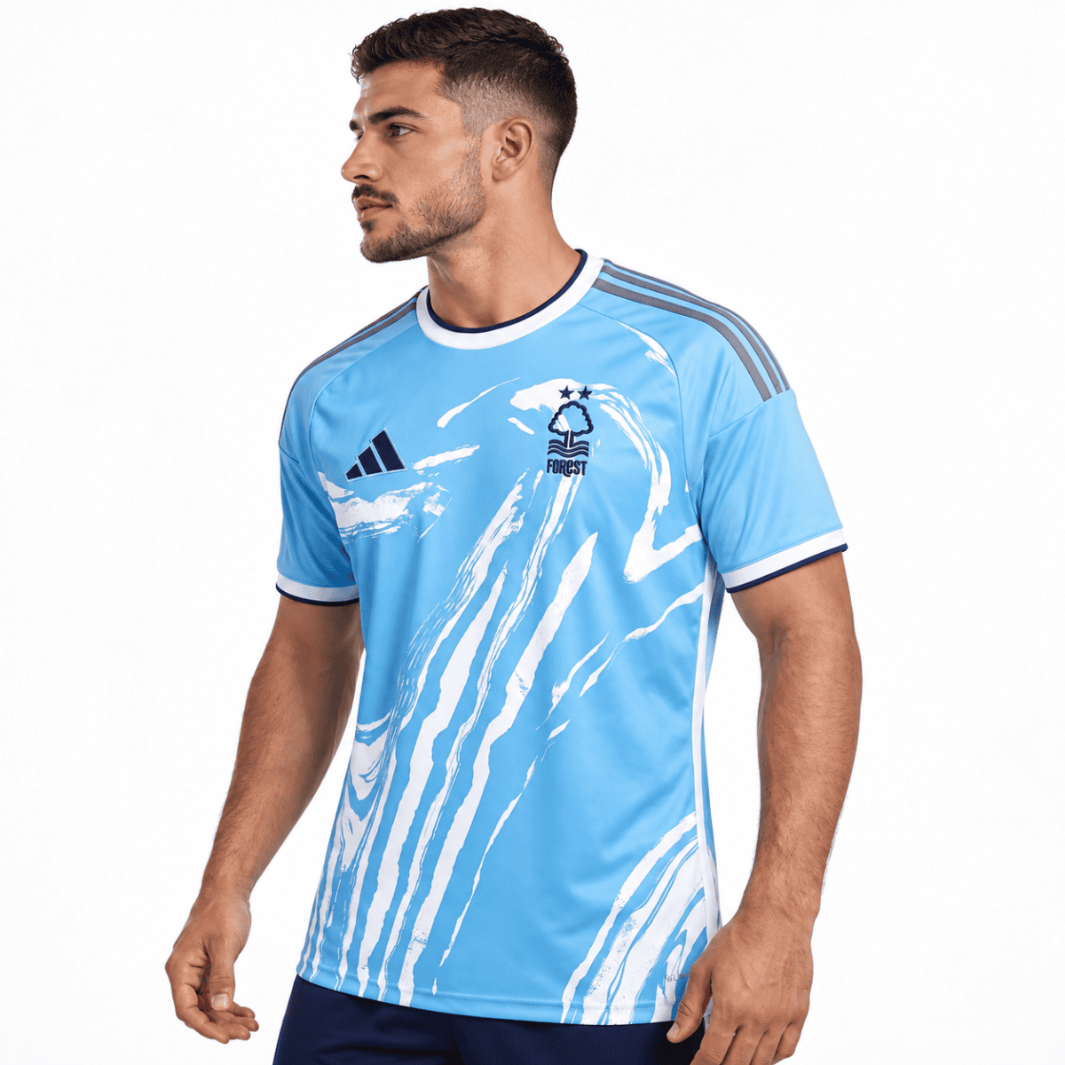 Nottingham Forest third jersey 2026/27 in light blue with white and dark blue accents.