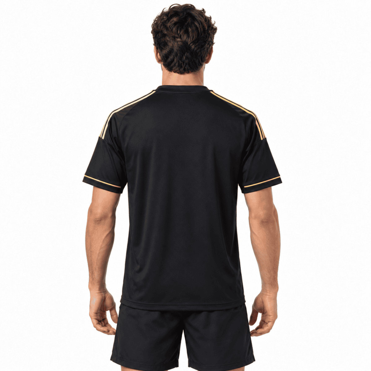 Black Liverpool jersey with gold accents, back view, season 2025/26.