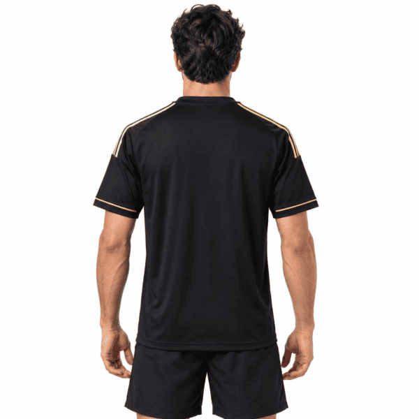 Black Liverpool jersey with gold accents, back view, season 2025/26.