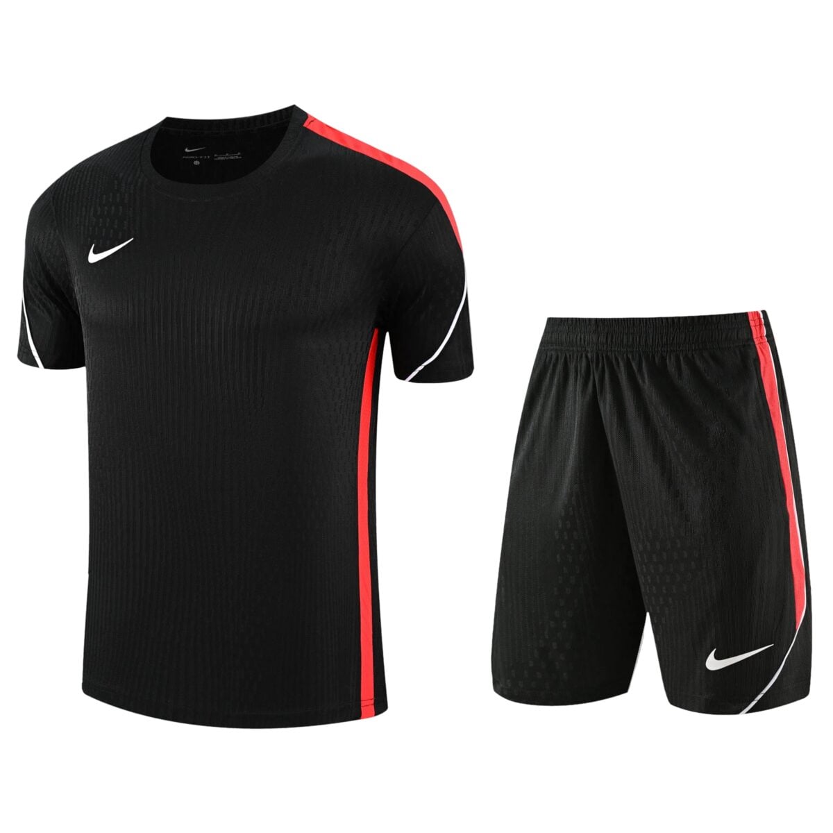 Nike black football kit with red and white accents for UAE national team.