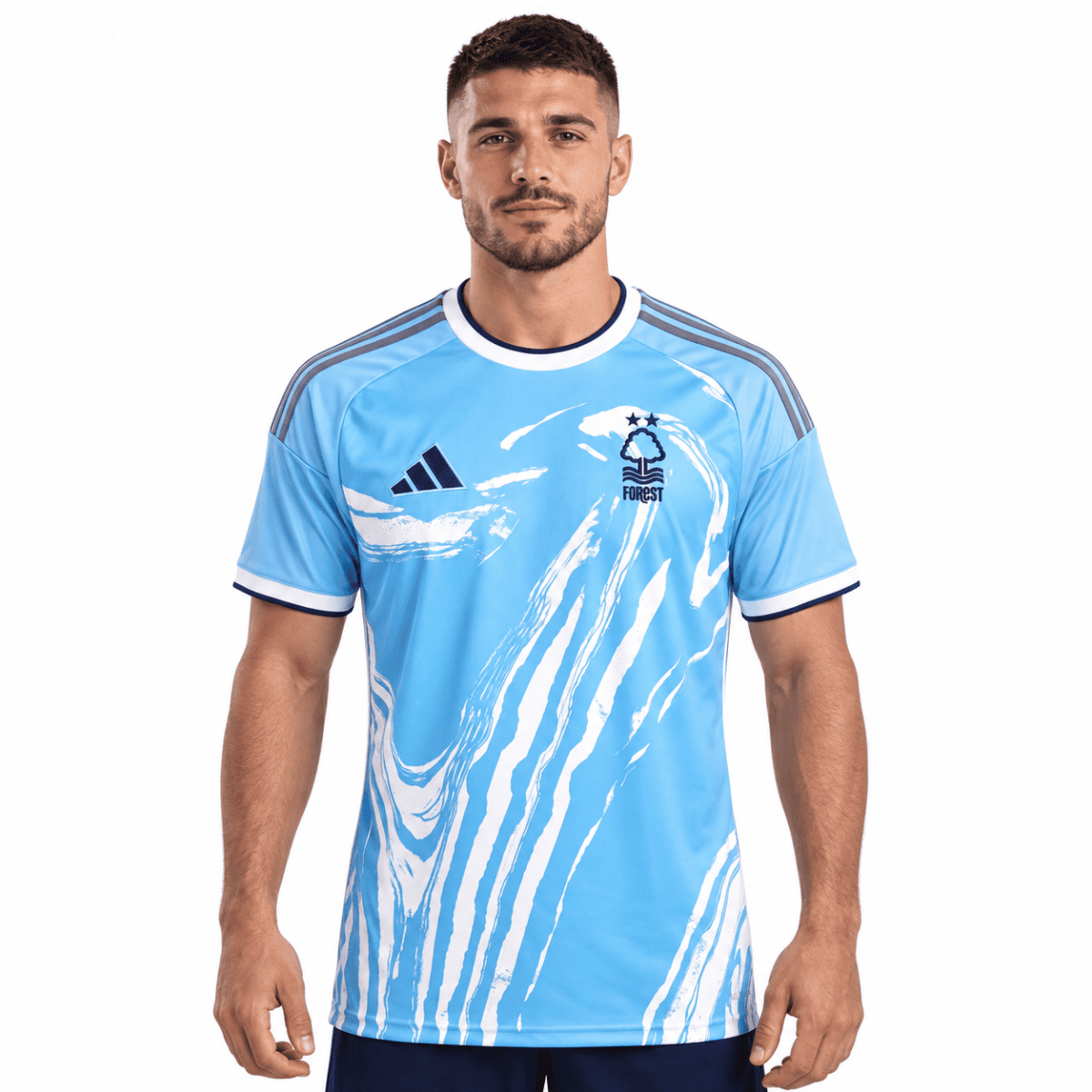 Nottingham Forest third jersey 2026/27 in light blue with white and dark blue accents.