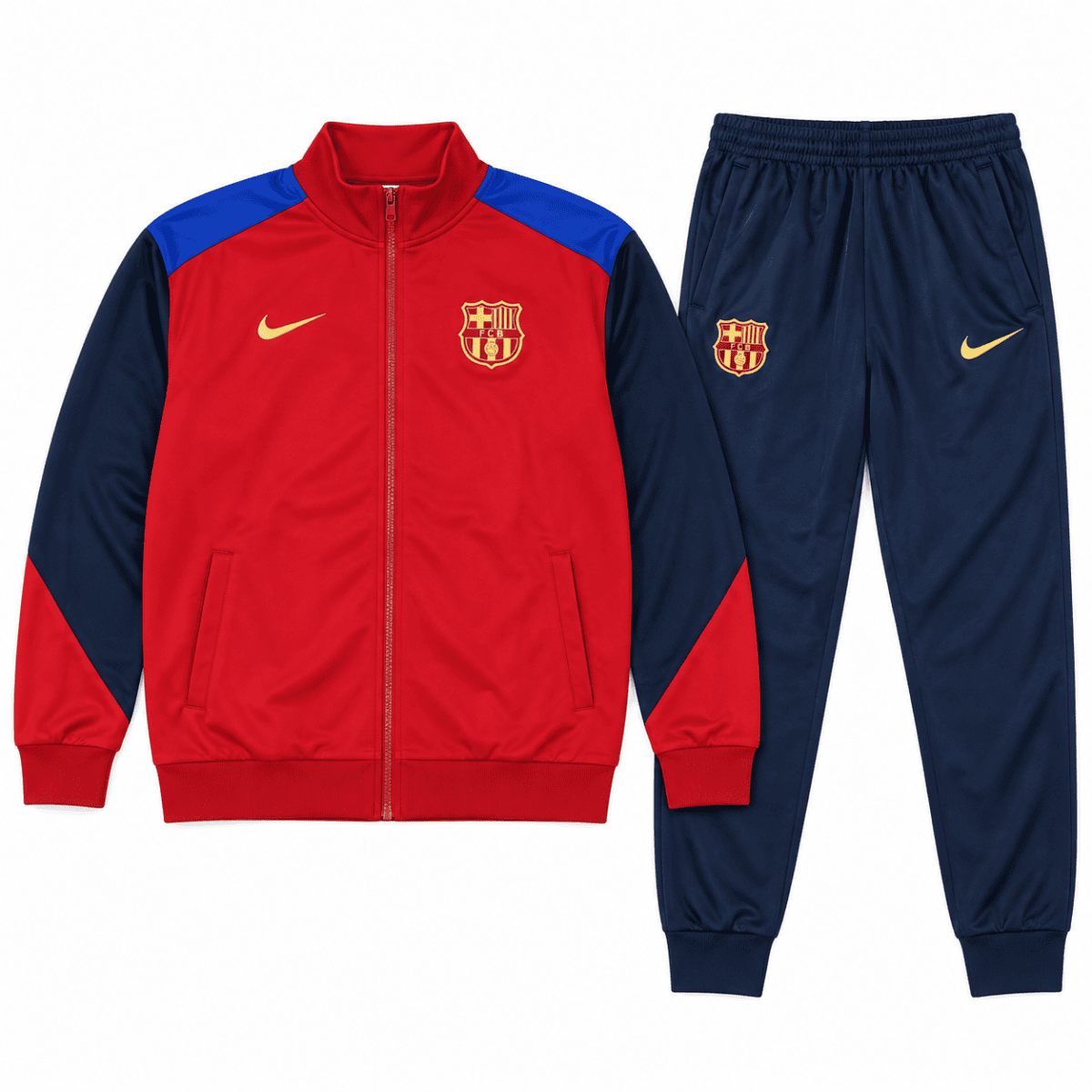 Barcelona red and navy tracksuit with club crest and Nike logo.
