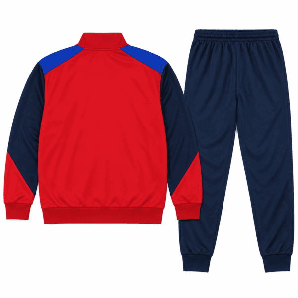 Barcelona red and navy tracksuit with matching pants for sportswear.