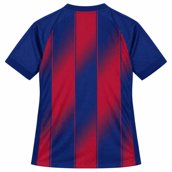 Barcelona home player version kit 2025/26 with blue and red vertical stripes.