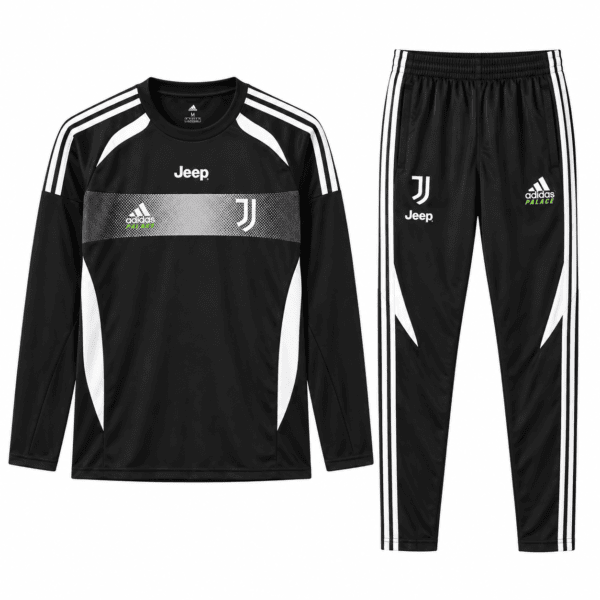 ChatGPT Image Sep 12 2026 03_41_50 PM - UAE SPORT STORE Juventus black and white training kit with Adidas and Jeep logos, long-sleeve top and pants.