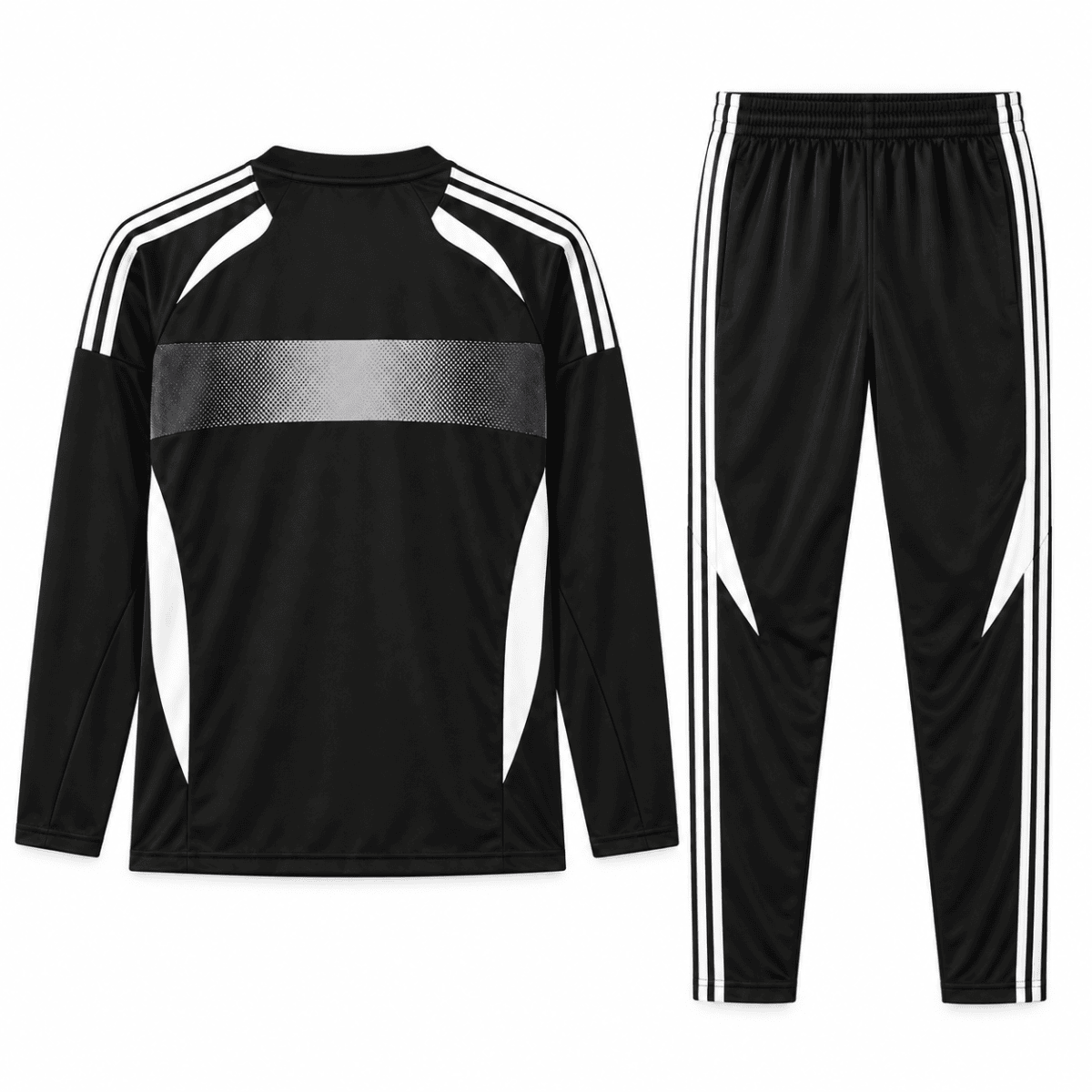 Juventus black and white training jacket and pants set for 2024 season.