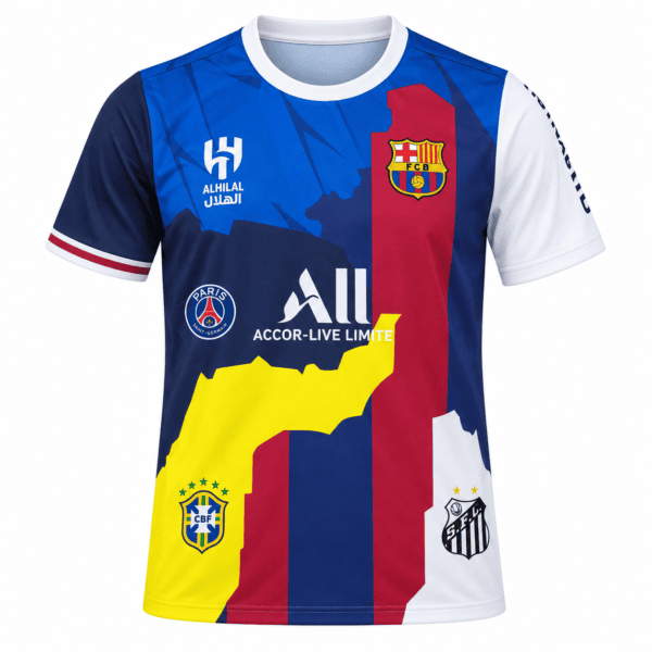 ChatGPT Image Sep 12 2026 06_42_01 PM - UAE SPORT STORE Barcelona FC home jersey with red and blue vertical stripes and team logos.