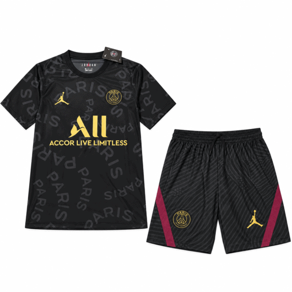 ChatGPT Image Sep 15 2026 06_02_05 PM 1 - UAE SPORT STORE Paris Saint-Germain x Jordan pre-match training jersey and shorts in black with pink accents.