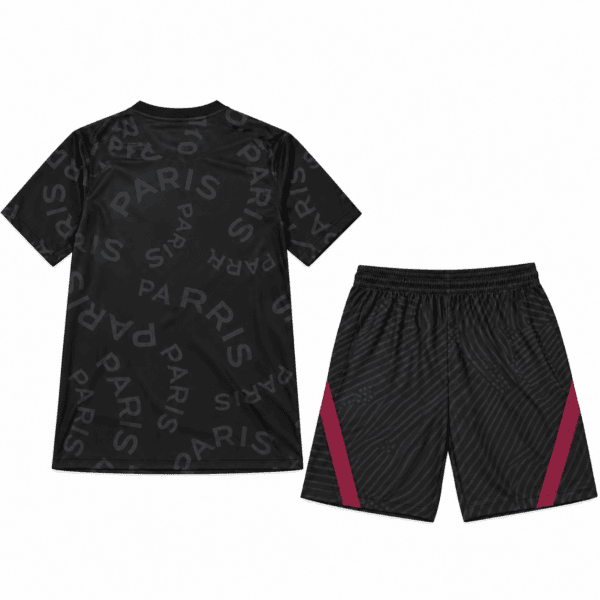 Paris Saint-Germain x Jordan training jersey and shorts in black with pink accents.