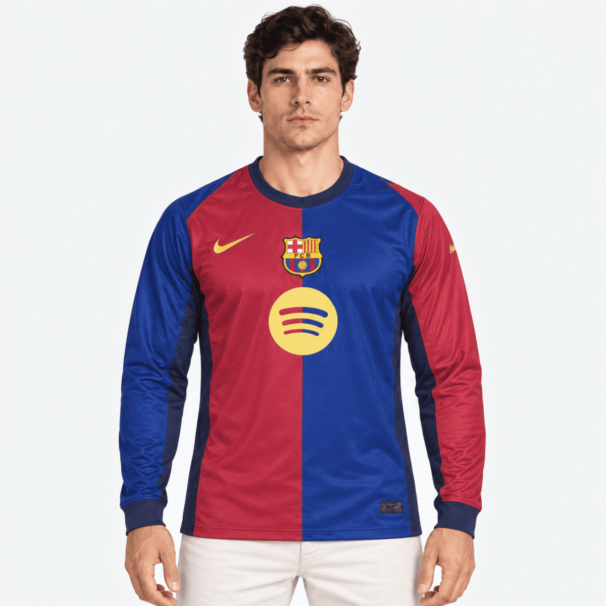 FC Barcelona home long sleeve jersey 2024/25 with blue and maroon colors.
