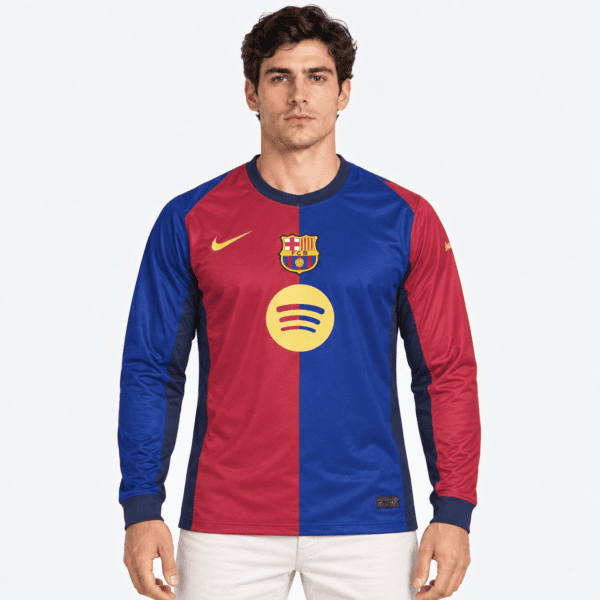 FC Barcelona home long sleeve jersey 2024/25 with blue and maroon colors.