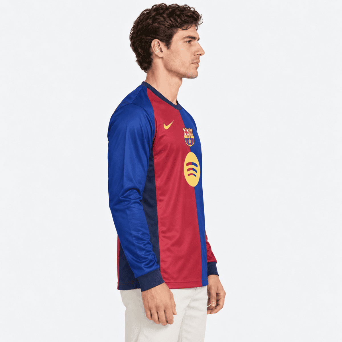 FC Barcelona home long sleeve jersey 2024/25 with blue and maroon colors.