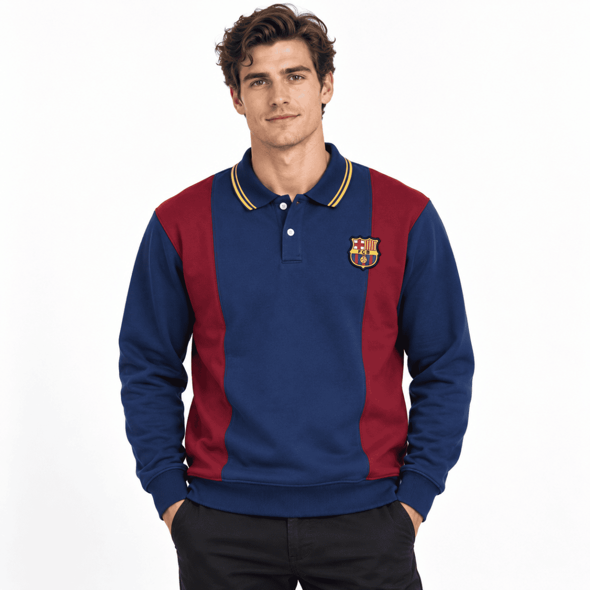 Barcelona long sleeve special football jersey with blue and maroon colors and club crest.