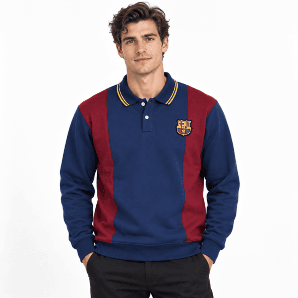 Barcelona long sleeve special football jersey with blue and maroon colors and club crest.