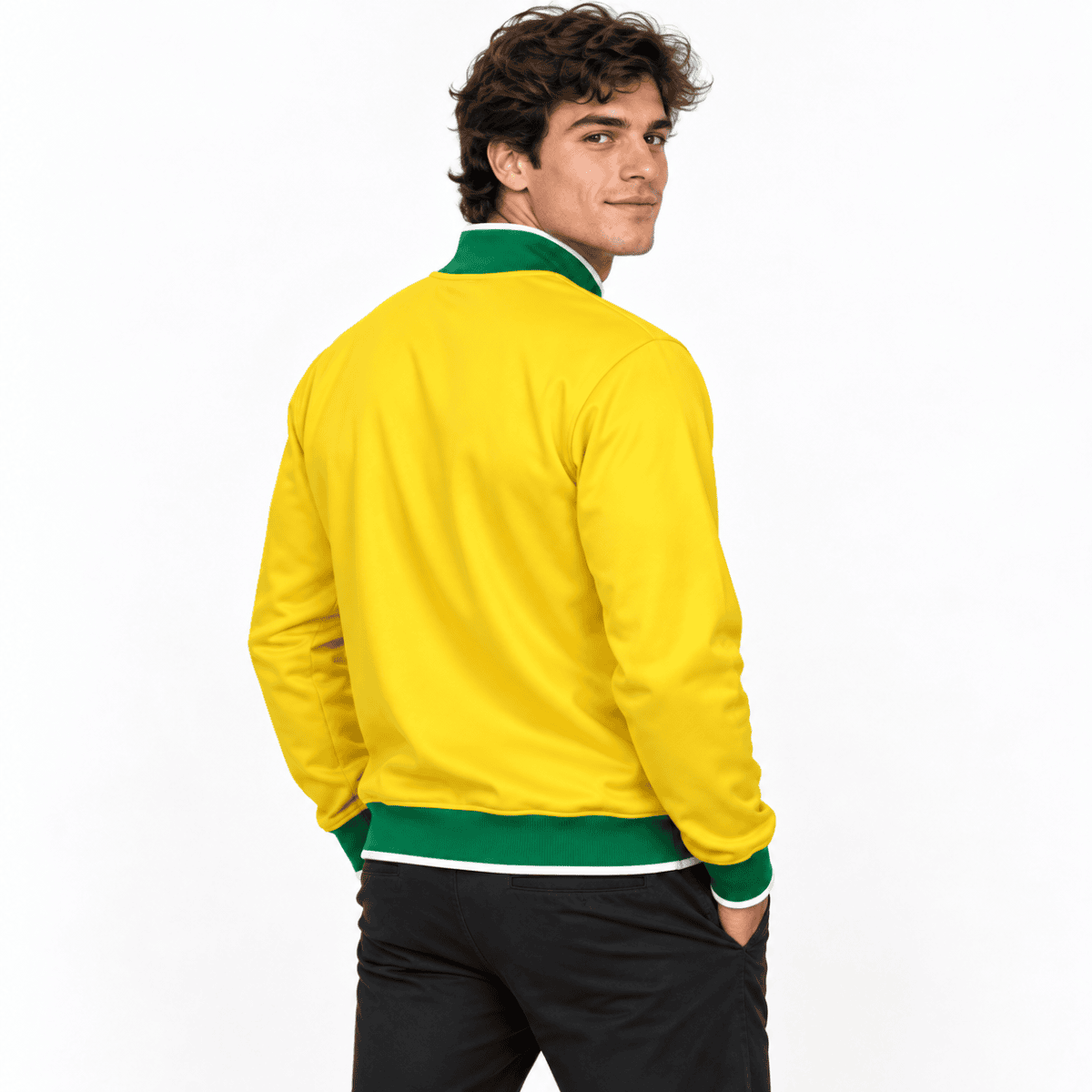Brazil long-sleeve football jersey in yellow and green colors.