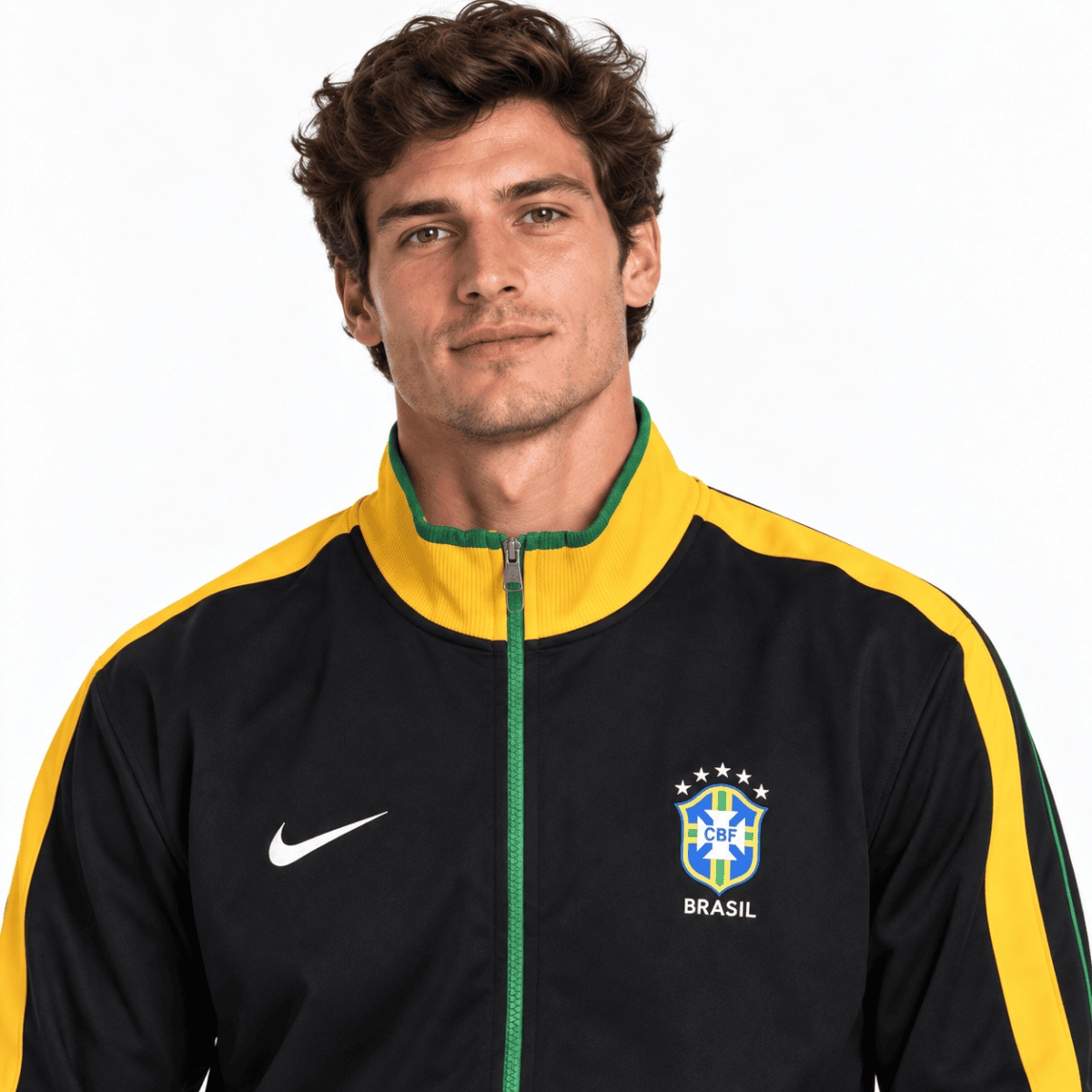 Brazil national team long sleeve jersey black and yellow with logo and Nike badge.