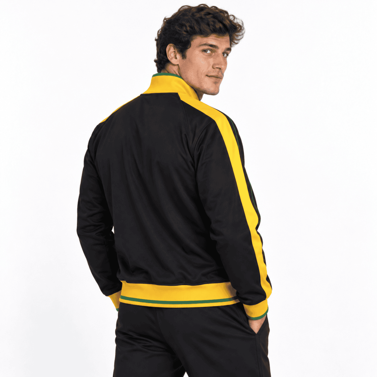 Brazil Longsleeve Special black and yellow kit, back view, on male model.