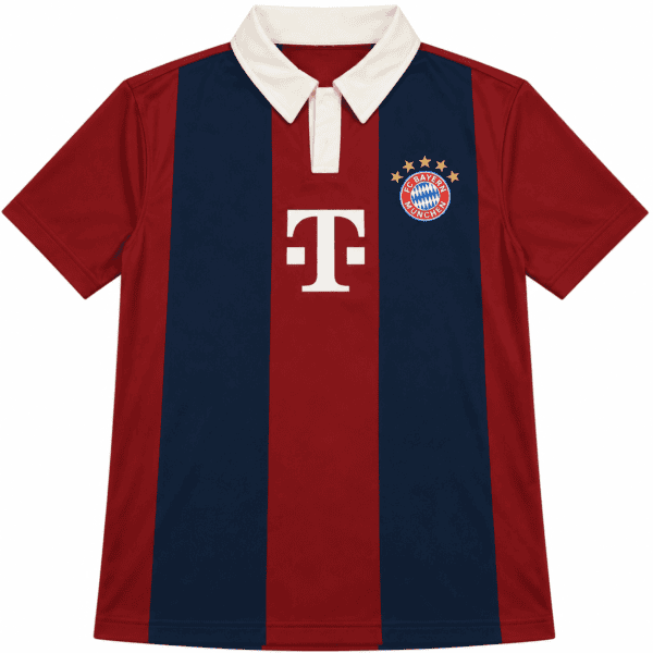 ChatGPT Image Sep 5 2026 01_03_55 PM - UAE SPORT STORE Bayern Munich home football jersey with red and blue vertical stripes and white collar.