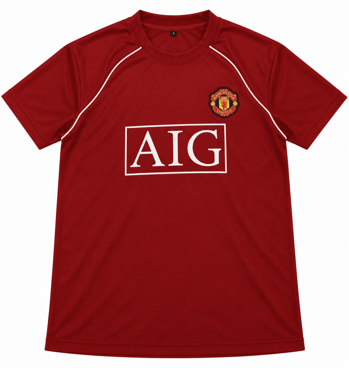 Manchester United red home kit shirt with AIG sponsor logo and club crest.