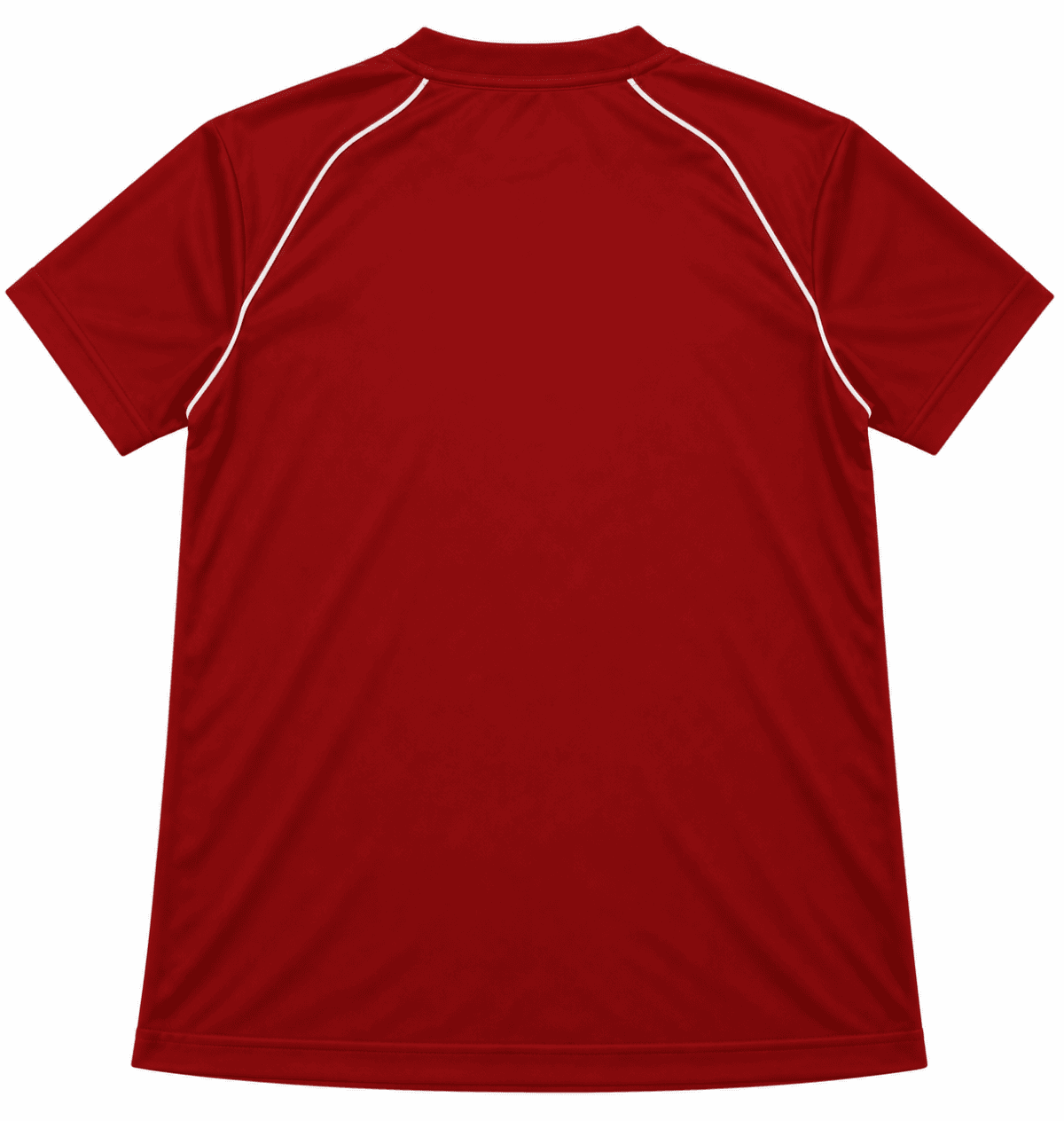 Manchester United red home kit shirt with white accents, back view.
