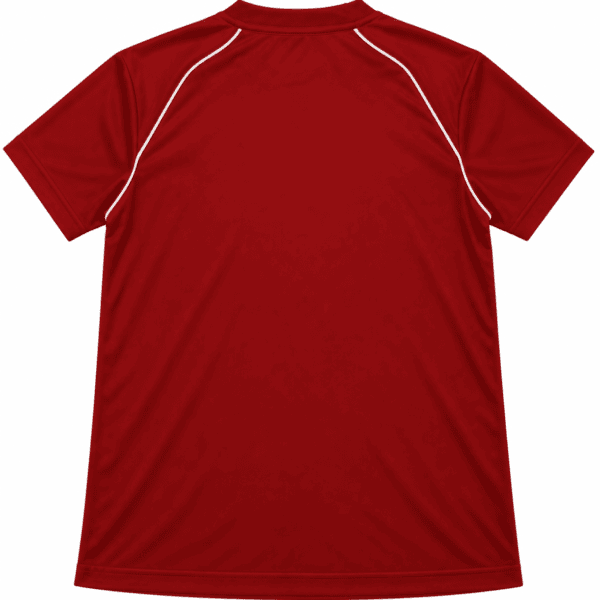 Manchester United red home kit shirt with white accents, back view.