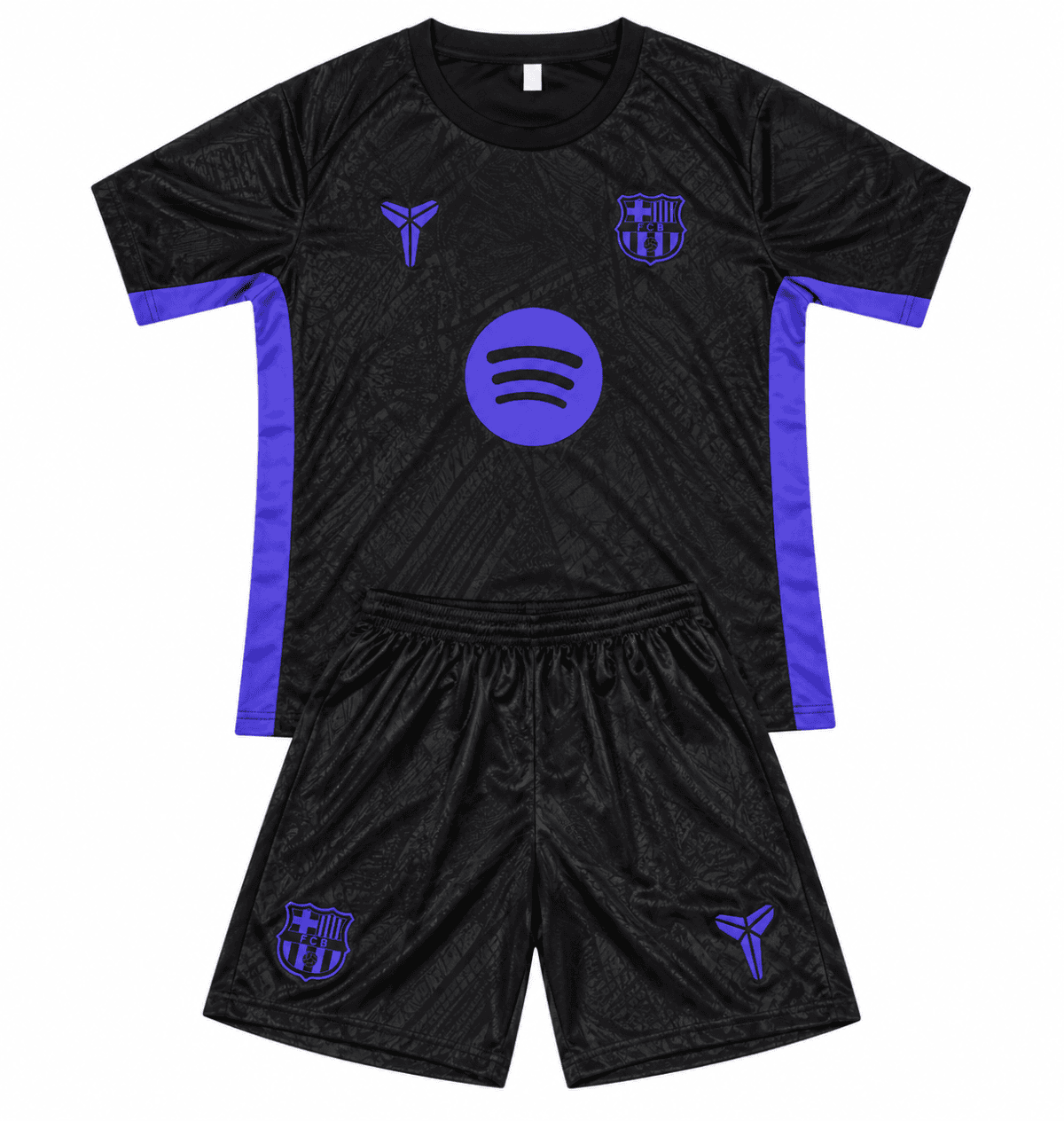 Barcelona black training suit and shorts 2025/26 season with purple accents.