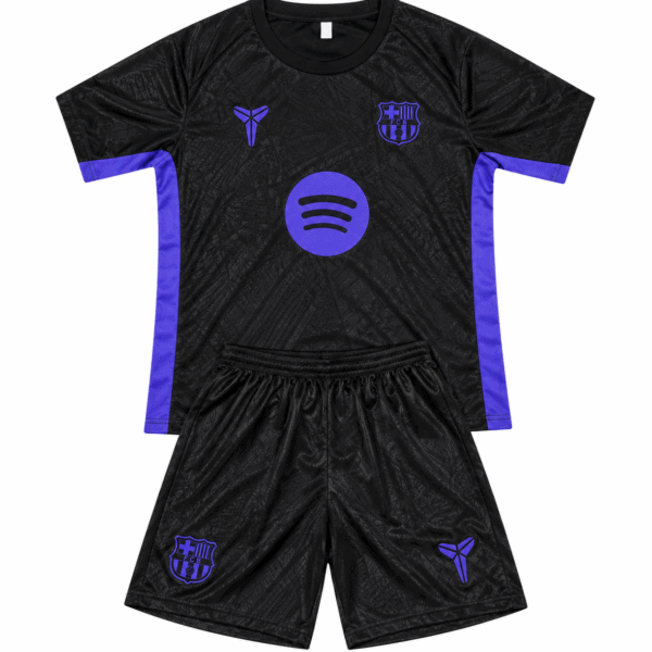 Barcelona black training suit and shorts 2025/26 season with purple accents.