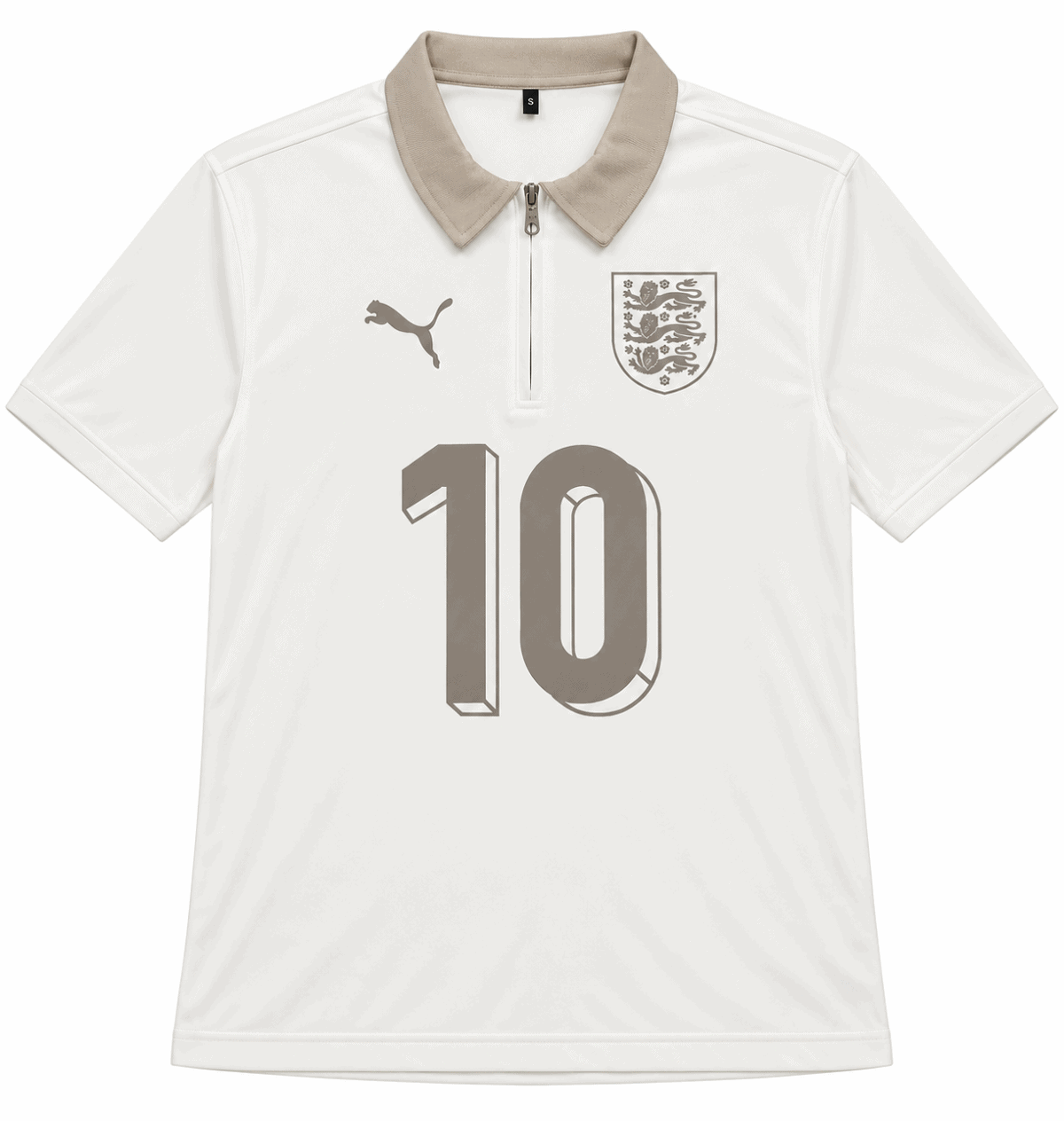 England national team polo shirt with beige collar, number 10, Puma logo, and England crest.