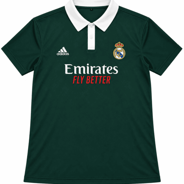 ChatGPT Image Sep 7 2026 01_56_30 PM - UAE SPORT STORE Real Madrid green polo shirt with white collar and club crest.