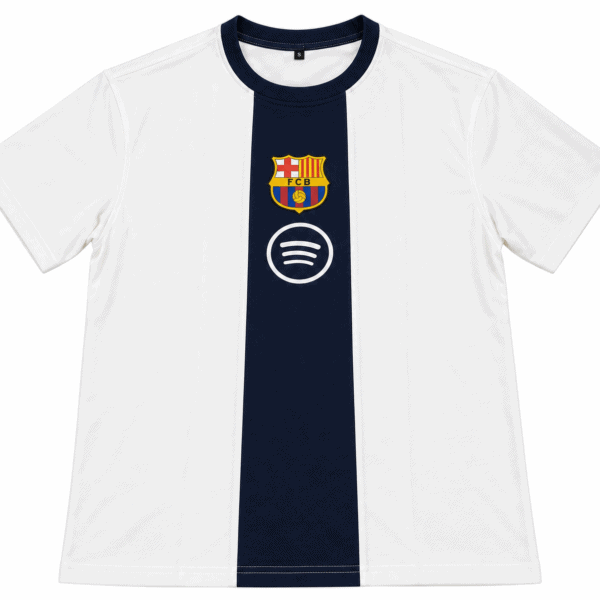 ChatGPT Image Sep 7 2026 02_11_01 PM - UAE SPORT STORE Barcelona football jersey with white and navy striped design and club crest.