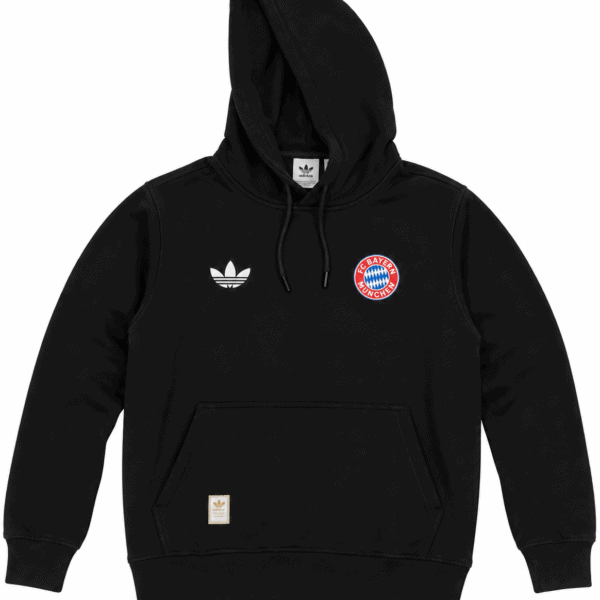 ChatGPT Image Sep 7 2026 04_03_14 PM - UAE SPORT STORE Black Adidas hoodie with Bayern Munich logo and trefoil emblem.