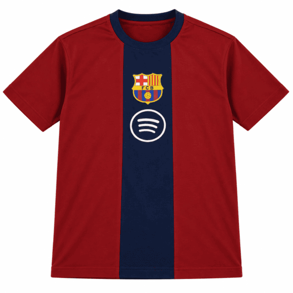 ChatGPT Image Sep 7 2026 06_00_44 PM - UAE SPORT STORE Barcelona football jersey with maroon and blue stripes and club crest.