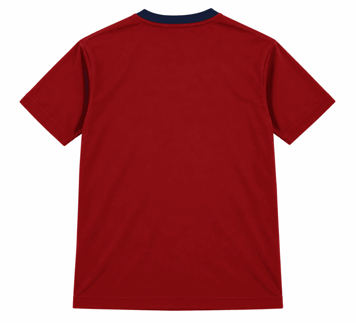 Red football polo shirt with navy collar, no visible logos or designs.