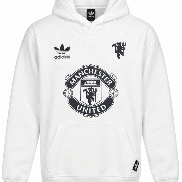 ChatGPT Image Sep 7 2026 06_11_31 PM - UAE SPORT STORE Manchester United white hoodie with club crest and Adidas logo.