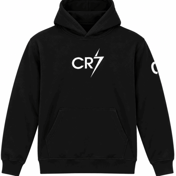 ChatGPT Image Sep 7 2026 06_45_24 PM - UAE SPORT STORE Black hoodie with CR7 logo and lightning bolt, front view, casual style.