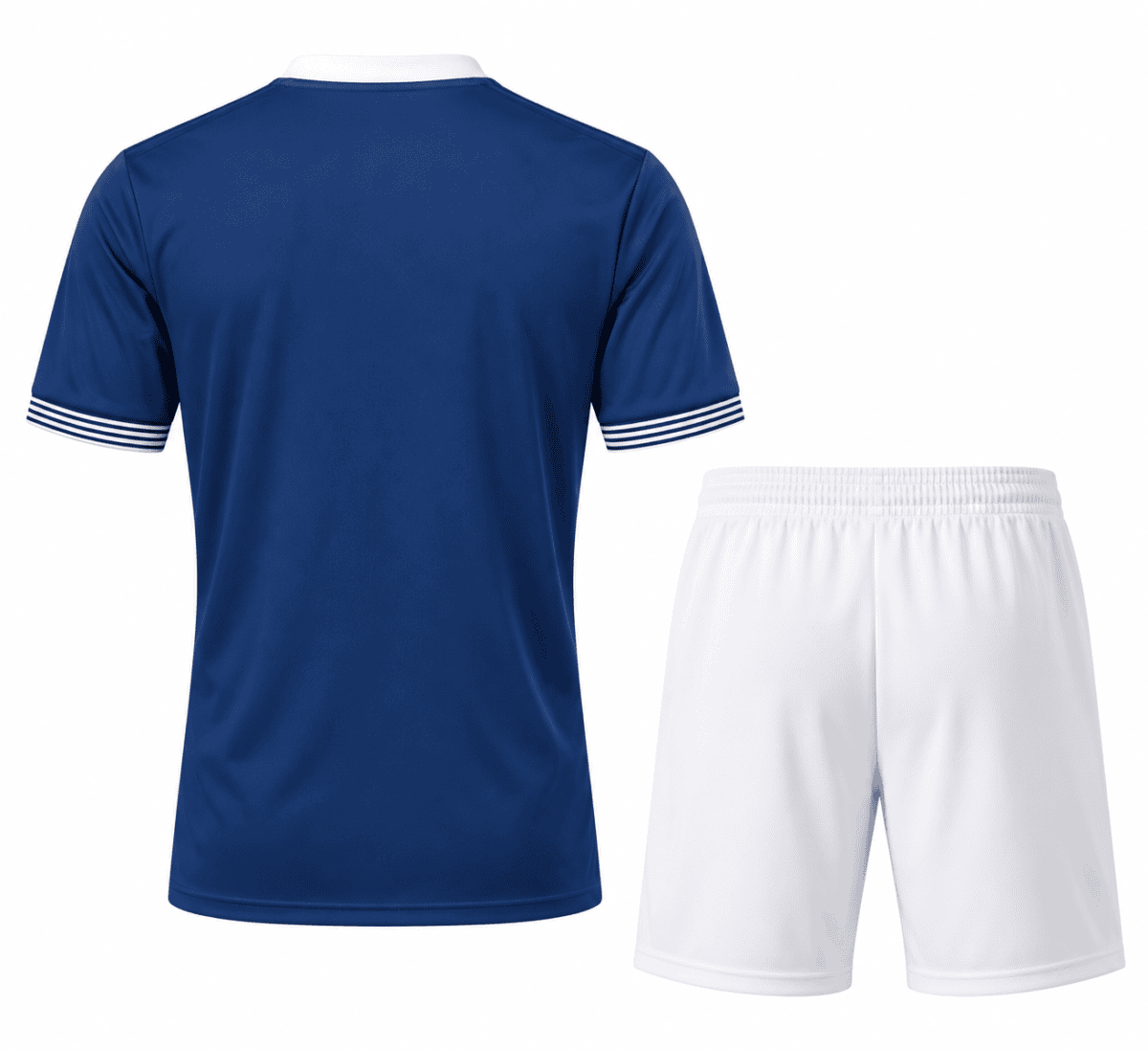 Scotland 150th Anniversary 2023 kids football kit with blue jersey and white shorts.