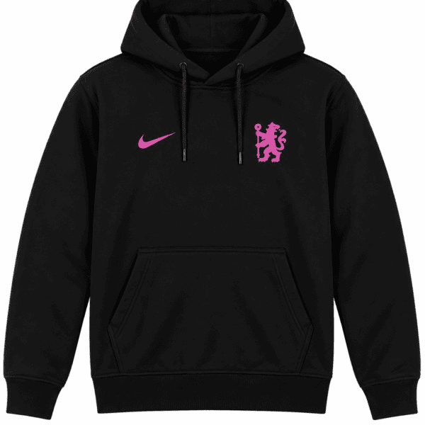 ChatGPT Image Sep 8 2026 01_57_30 PM - UAE SPORT STORE Chelsea FC black hoodie with pink Nike logo and crest, season 2024/25.
