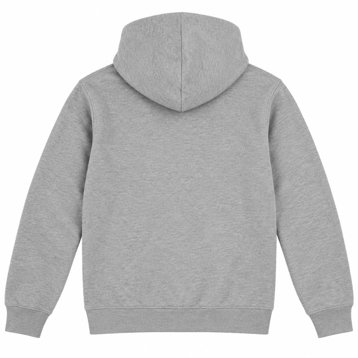 Gray hoodie with no visible branding or logos.